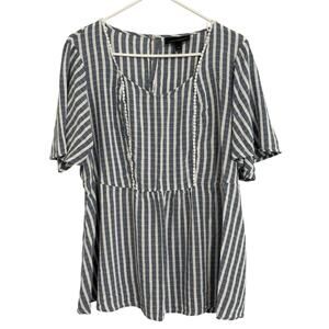 Lane Bryant Women’s Plus Size 14/16 Striped Short Sleeve V-Neck Blouse